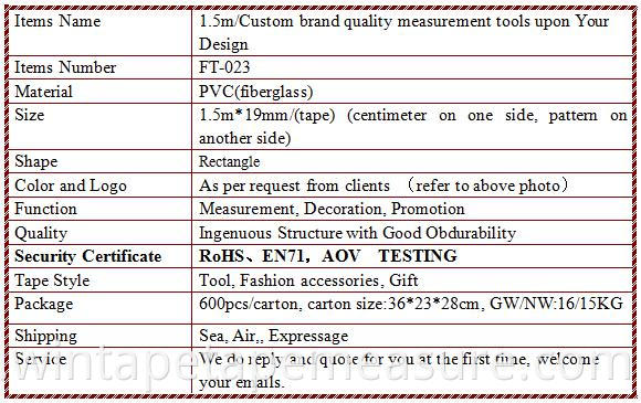 Régua sofisticada de fibra de vidro macia de 150 cm / 60 polegadas para medida de fita métrica personalizada para ferramentas de medição de comprimento de impressão em seu design